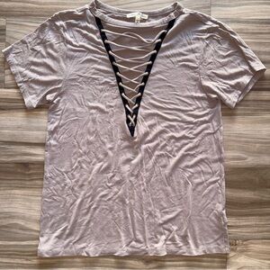 Express Tan Lace-Up Short Sleeve Top